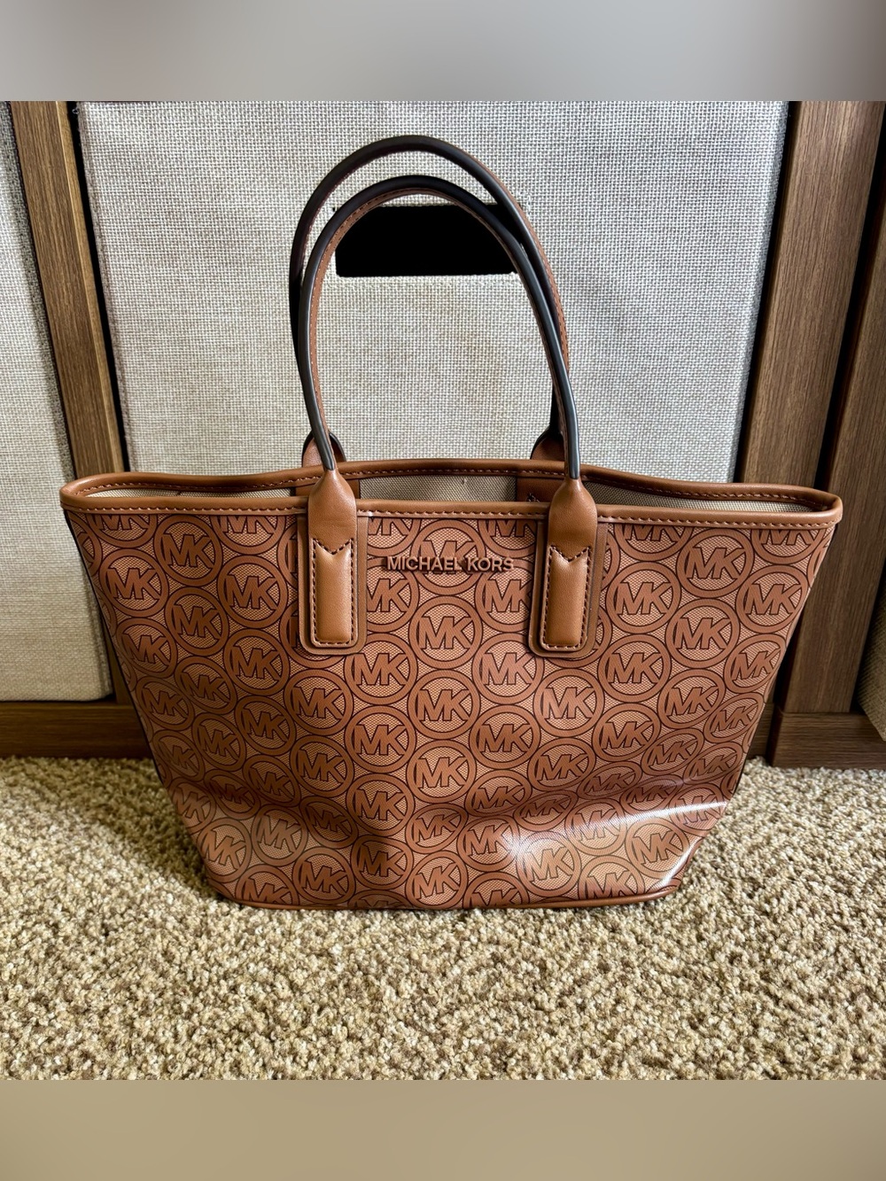 Michael Kors Tan Jodie Small Logo Pattern Tote Bag